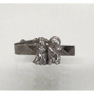 Vintage Tie Clip Bar Two Dogs Silver Tone 1-1/4" Textured Pat 2853761 Child